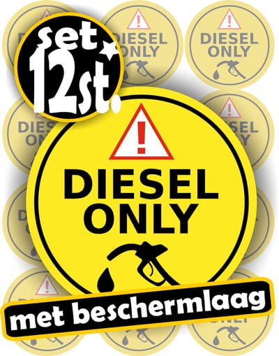Jerma - Diesel Only – Stickers 12 st – Ø 4.5 cm - Watervast – Krasbestendig - Zelfklevend - Vinyl