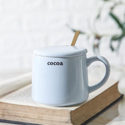 Creatieve Keramische Kop met Deksel Lepel Koppels Koffiekop Macaron Creatieve Mok Kantoor Drinkbeker Meisjes 301-400ml