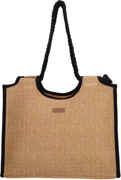 Beagles Salou Shopper - Rieten Tas - Schoudertas Dames - Strandtas - Gevoerd - Ritssluiting - Tote Bag - Dames Tas - Natuur