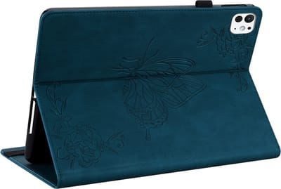 Luxe Bescherm-Etui Map geschikt voor iPad Pro 11 - 2024 - Blauw - Vlinder