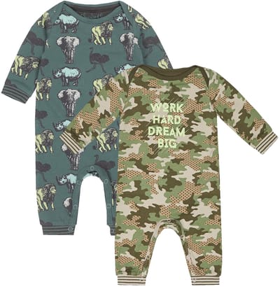 Charlie Choe - 2pack - Groen - Bruin - Boxpak - Salopette - Kruippakje - Babypakje - Jumpsuit - Geboortepakje - Romper - Camo - Dieren - Maat 62