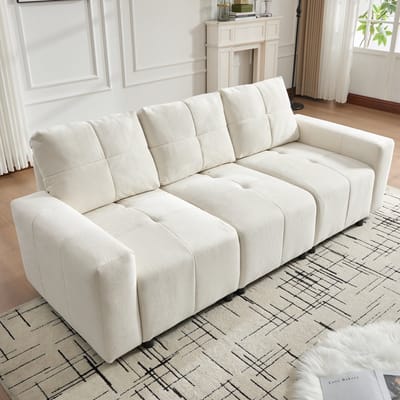 MIVRAY Slaapbank 213 Cm - Verstelbare Zitdiepte En Logeerfunctie - Voor Woonkamer En Studio - Chenille Beige Wit