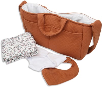 ASI DREAMS Poppen Accessoires - Poppen Verzorgingstas - Bloemenprint - Roest