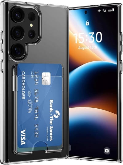 Schokbestendig TPU Hoes Kaarthouder Geschikt voor: Samsung Galaxy S25 Ultra - Transparant - Hoesje met Achterkant Pasjeshouder