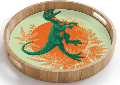 Dienblad rond 40x40 cm - Schootdienblad hout - Dinosaurus - Groen - Planten - Cirkel - Borrelplank rechthoek - Plateau houten dienbladen