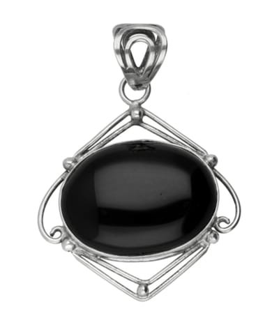 Zilveren Onyx ovaal met fantasie vatting kettinghanger
