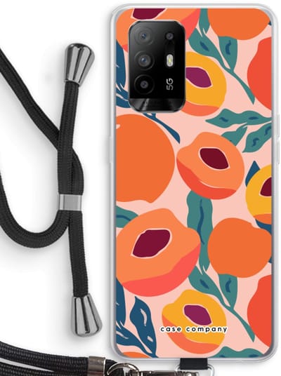 Case Company® - Hoesje met koord geschikt voor Oppo A94 5G hoesje met Koord - Perzik - Telefoonhoesje met Zwart Koord - Bescherming aan alle Kanten en Over de Schermrand