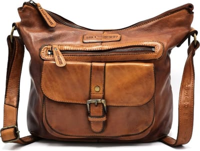 Hillburry Schoudertas Gewassen Leer Tan (cognac) - Stijlvol - Modieus - Praktisch - Optimaal Formaat - b32 cm x h26 cm x d9 cm