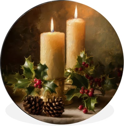 WallCircle - Wandcirkel - Muurcirkel - Kaarslicht - Kerst - Veelkleurig - Aluminium - Dibond - 30x30 cm - Binnen en Buiten