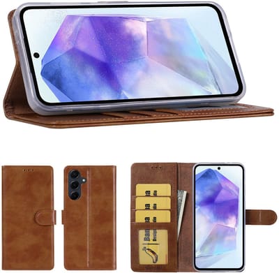 Hoesje Geschikt Voor Samsung Galaxy A57 Hoesje Bruin - met Pasjeshouder – bookcase Portemonnee - Walletcase - Portemonneehoes