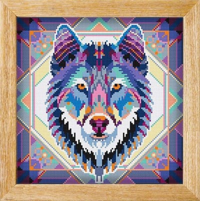 Diamond painting MANDALA Dieren WOLF (BLAUW) - full diamond painting - vierkante steentjes