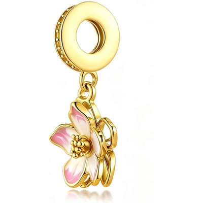 Gouden Bloemen Serie Collectie Bedels Kersentak Bloesem Roze Margriet Bloem Roos in Bloei Kralen Passend voor Armbanden Diy Mode Sieraden Cadeau beige