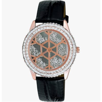 Adee Kaye Collection Flocons de Neige Accents en Cristal Cadran Gris Quartz AK2115-LRG Montre pour Femme gris