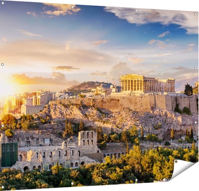 Gards Tuinposter Akropolis van Athene, Griekenland - Architectuur - 150x120 cm - Tuindoek - Tuindecoratie - Wanddecoratie buiten - Tuinschilderij
