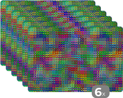 Placemat - Placemats kunststof - Psychedelic - Patronen - Regenboog - 45x30 cm - 6 stuks - Hittebestendig - Anti-Slip - Onderlegger - Afneembaar