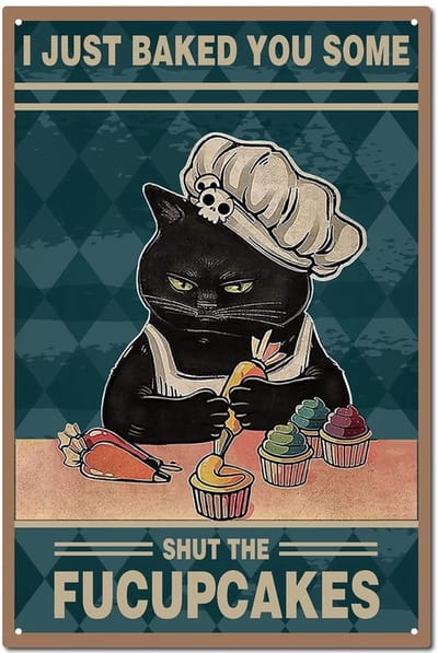 Vt products - Zwarte kat bord - Vintage muurdecoratie - 30x20 cm