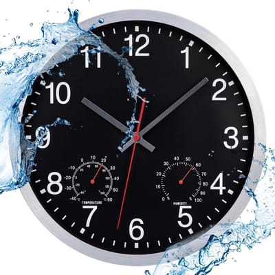 Grote Waterdichte Buitenklok met Thermometer en Hygrometer - Stille Wandklok voor Tuin