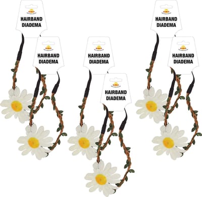 Fiestas Verkleed haarband met bloem - 6x - wit - meisjes/dames - Hippie/flower Power