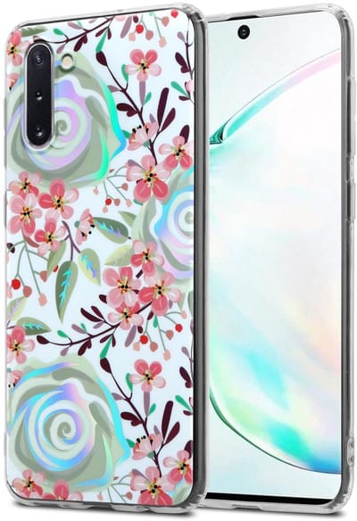 Cadorabo Hoesje geschikt voor Samsung Galaxy NOTE 10 in PERZIK BLOESEMS - Beschermhoes gemaakt van TPU siliconen Case Cover met bloemenmotief