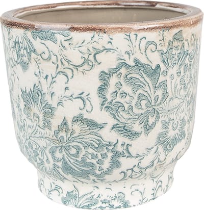 Keramiek Bloempot voor Binnen – Groen Bloemen – Rustieke Pot – Ø 17 cm – Bloemenmotief