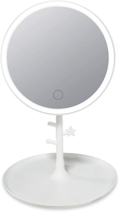 longziming -Ronde LED Schminkspiegel - Verlichte Make-up Spiegel - Tafelmodel - 3 Kleurstanden - 360° Draaibaar - ABS Kunststof - HD Reflectie - Reisvriendelijk Ontwerp - 1 Stuk