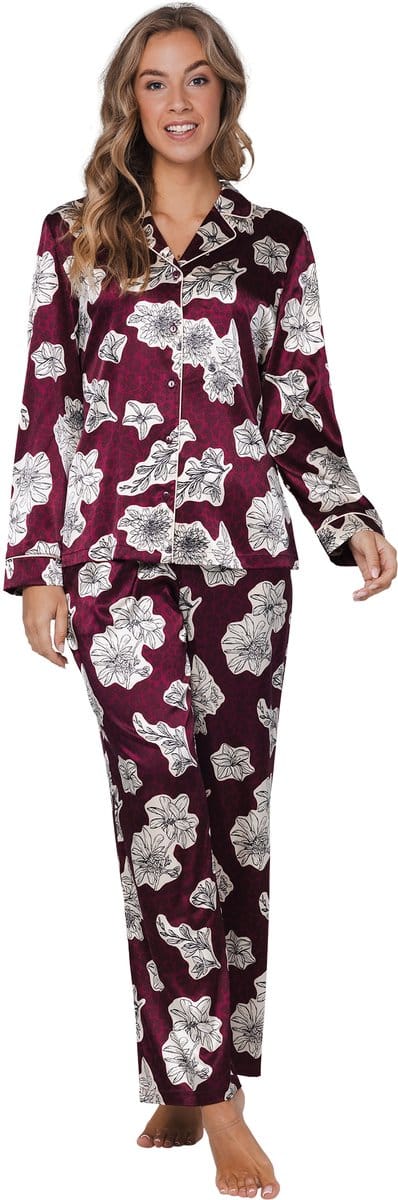 Pastunette Premium - Pyjama - Burgundy Dream - Satijn - Doorknoop - Maat 48