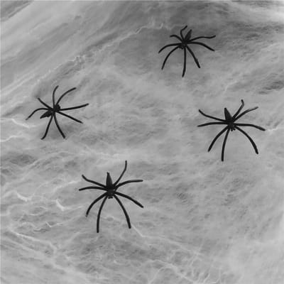 1200 sqft spinnenwebben 300g witte spinnenweb Halloween-decoraties met 100 nep-spinnen, super zwart witte kleur