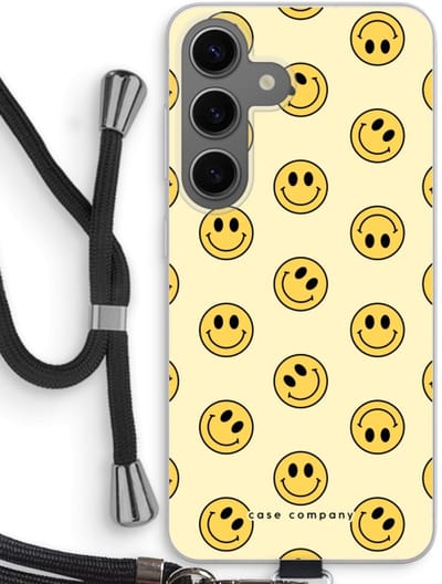Case Company® - Hoesje met koord geschikt voor Samsung Galaxy S24 hoesje met Koord - Smiley N°2 - Telefoonhoesje met Zwart Koord - Bescherming aan alle Kanten en Over de Schermrand
