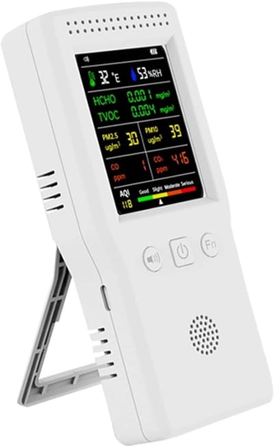 Luchtkwaliteitsmonitor - Luchtkwaliteit Detector - Binnenlucht Meten - 9 In 1 Functies - 157x70x30mm - Zwart