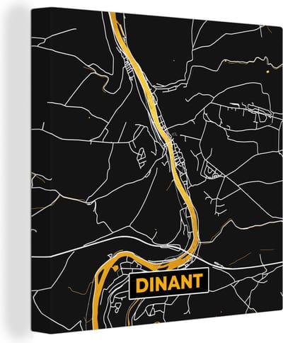 Canvas Schilderij Stadskaart - Dinant - Gold - Kaart - Plattegrond - 20x20 cm - Wanddecoratie