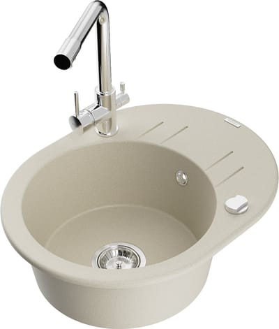Mexen Kevin granieten spoelbak 1-komorige met afdruiprek en keukenmengkraan Duero, beige - 6517-69-671600-00