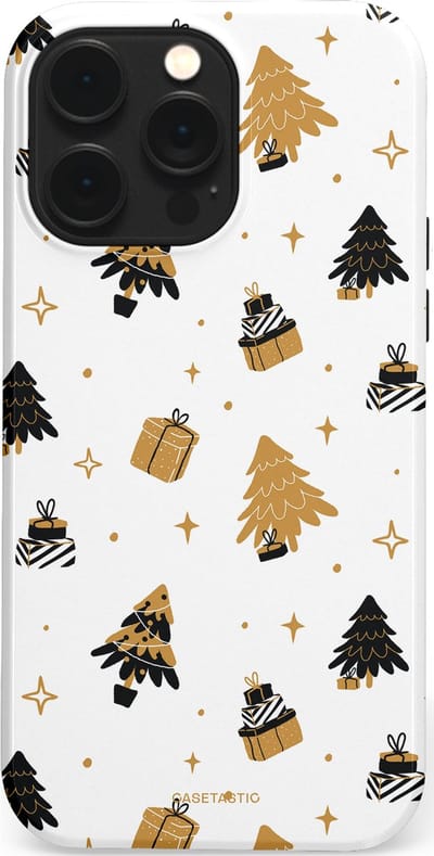 Casetastic hoesje geschikt voor Apple iPhone 14 Pro Max - MagSafe - Dubbellaagse bescherming - Kerst met Cadeautjes - Fashion Case - Wit Beige Donkergrijs