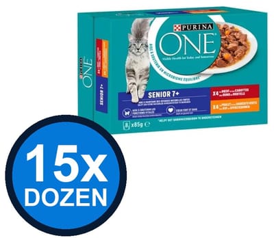 15x Purina One - Senior Rund & Kip in Saus (8x85g) - Kattenvoer Natvoer - 680 g