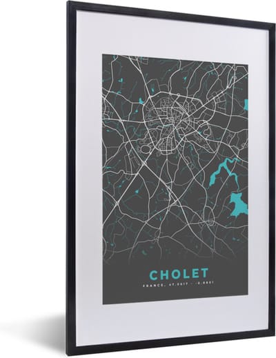 Fotolijst incl. Poster - Kaart - Plattegrond - Stadskaart - Frankrijk - Cholet - 40x60 cm - Posterlijst