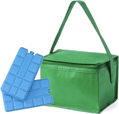Klein koeltasje - groen - voor 6 blikjes - inclusief 2x koelelementen - Lunch - Medicijnen - Compacte koeltas - 21 x 15 x 15 cm