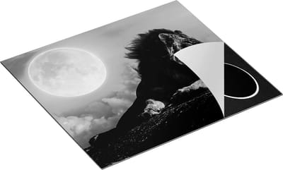 Chefcare Inductie Beschermer Leeuw tijdens Volle Maan - Zwart Wit - 60x50 cm - Afdekplaat Inductie - Kookplaat Beschermer - Inductie Mat