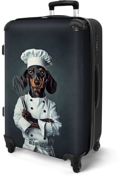 NoBoringSuitcases.com® - Koffer groot - Rolkoffer lichtgewicht - Teckel in kokskleding - Reiskoffer met 4 wielen - Reis trolley - Grote valies XL - Bagagekoffer op wieltjes - 20 kg bagage - Ruimbagage middelgroot