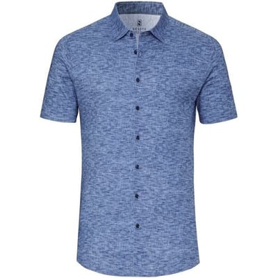 Desoto Overhemd Linnen Look Short Sleeve Kent Collar Marine / male