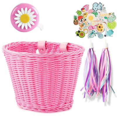 NTHProducts - Fietstas voor kinderen - Fietskorf - Creatieve DIY accessoires - Roze - Fietskorf voor meisjes en jongens - Inclusief bel en stickers