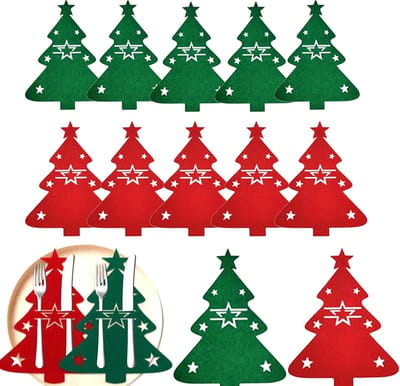 Kerstboom bestektas, 20 stuks bestekhouders vilt Kerstmis, bestekzak vilt Kerstmis, bestekzak Kerstmis, mes vorken lepels servies tassen container (boom)