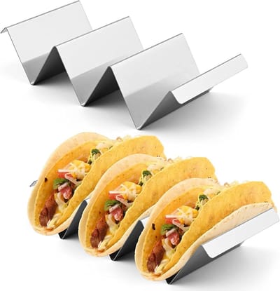 Taco Houder Set van 2 Stuks van RVS met Handvatten, Vaatwasserbestendig en Ideaal voor Tacos, Tortilla's en Sandwiches