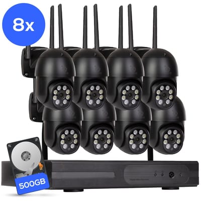 Teceye PTZ Beveiligingscamera Buiten met Recorder - Draadloze Buitencamera - 8 Camera - 500GB Opslag