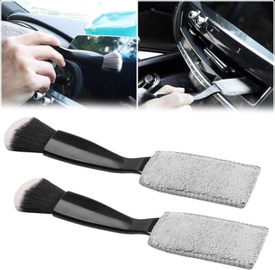 2-pack dubbele borstel voor het reinigen, 2-in-1 autostofzuiger voor het detailen van interieur, ventilatieroosters, dashboard en ruitenwisserborstel
