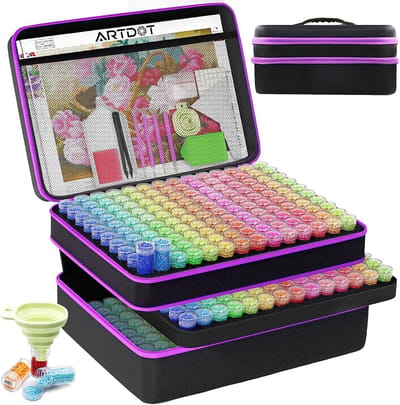 5D Diamond painting opbergdoos - 420 stuks - Opbergtas - Doe-het-zelf knutselset koffer - Diamond painting doos - Complete set met accessoires - DIY voor volwassenen - Zwart/paars