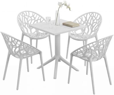 CLP Neriva Tuinmeubelset - 4 stoelen - vierkante tafel - weerbestendige balkonset - voor terras en tuin - wit