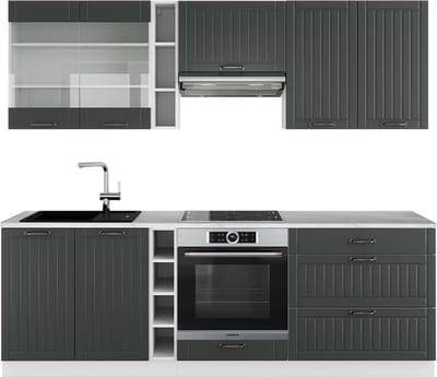 Vicco Fame-Line Complete keukeneenheid – 235 cm, WB Marmer Antraciet landhuis/wit