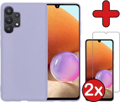 Hoesje - Met 2x Screenprotector - Geschikt voor Samsung Galaxy A32 4G - Sterk & Shockproof - Telefoon Hoes - Back Cover - Siliconen Case - Telefoonhoes - Lila