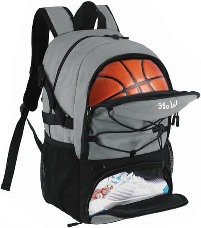 Sportrugzak met Balvak - Voetbaltas Basketbalrugzak - Sportuitrusting Dragen - Individueel Schoenenvak - 30 Liter - Lichtgrijs