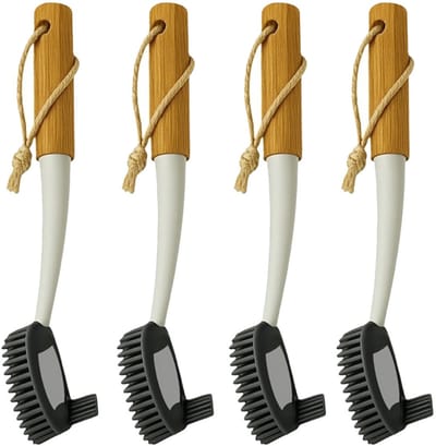 Concorde Afwasborstel met sillicone kop - 4x - 27 cm - hout/kunststof - ophang lus - Hygiënische afwas borstel
