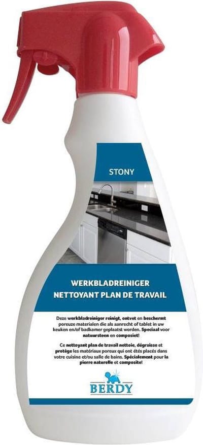 Berdy Stony Werkbladreiniger Spray (500ml) – 3-in-1 Reiniger voor Natuurstee, & Composiet – Reinigt, Ontvet & Beschermt